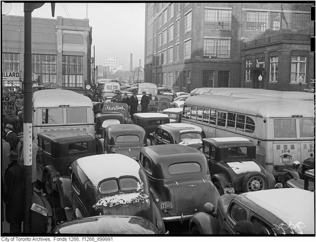 A city road packed with vehicles.